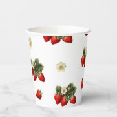 白地に花の咲くイチゴの紙コップ 紙コップ (左)