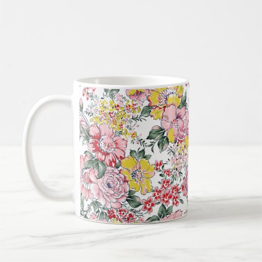 白地に花模様を施す コーヒーマグカップ (左)