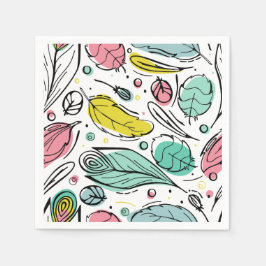 白地に葉の模様の誕生日 スタンダードカクテルナプキン