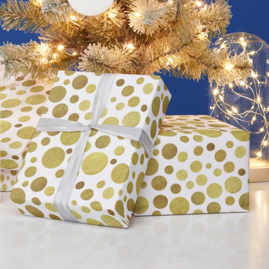 白地に複数の金の円 ラッピングペーパー (クリスマス)