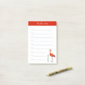 白地に赤いフラミンゴとカリグラフィー ポストイット (デスク上)