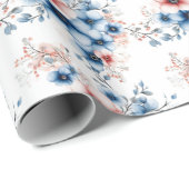 白地に赤と青の花 ラッピングペーパー (ロールコーナー)