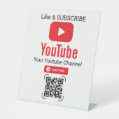 白地に赤の再生ボタン YouTube チャンネル登録QRコード 台座サイン (正面)