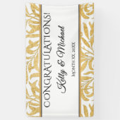 白地に金と黒のエレガントなお祝いメッセージ 横断幕 (縦)