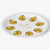 白地に金のイースターエッグ ペーパープレート (アングル)