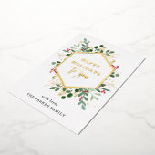 白地に金箔の緑飾り | ハッピー ホリデーズ ゴールド 箔シーズンカード (回転した状態)