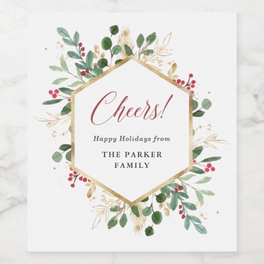 白地に金箔の葉飾り | クリスマス おめでとう ワインラベル (シングルラベル)