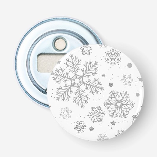 白地に銀色の雪の結晶 栓抜き (正面)