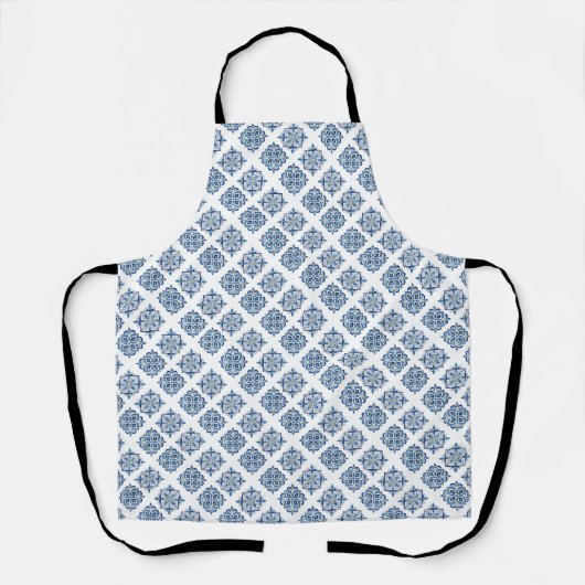 白地に青い刺繍の装飾 エプロン (正面)