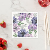白地に青とライラックの花 スタンダードカクテルナプキン (インサイチュ)