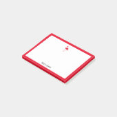 白地に鮮やかな赤いフラミンゴとボーダー+名前 ポストイット (アングル)