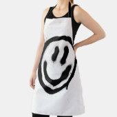 白地に黒い落書きの笑顔顔の絵文字 エプロン (インサイチュ)