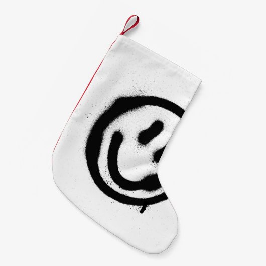 白地に黒い落書きの笑顔顔の絵文字 スモールクリスマスストッキング (正面 (吊り時))