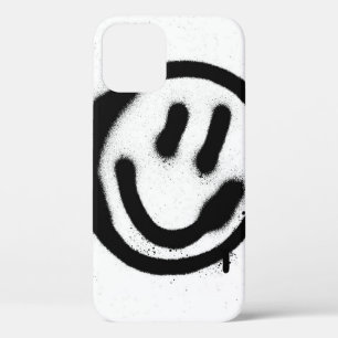 白地に黒い落書きの笑顔顔の絵文字 iPhone 12ケース