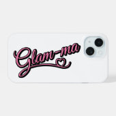 白地に黒とピンクのGlamma iPhone 15ケース (裏面横)