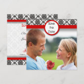 白地に黒のダマスク 赤い縁取り Save The Date セーブザデート (正面/裏面)