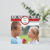 白地に黒のダマスク 赤い縁取り Save The Date セーブザデート (スタンド正面)