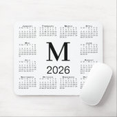 白地に黒のモノグラム 2026年カレンダー マウスパッド (マウス)