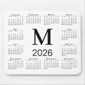 白地に黒のモノグラム 2026年カレンダー マウスパッド (正面)