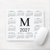 白地に黒のモノグラム 2027年カレンダー マウスパッド (マウス)