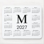 白地に黒のモノグラム 2027年カレンダー マウスパッド (正面)