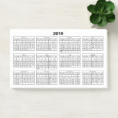 白地に黒の2019年カレンダー ポストイット (オフィス)