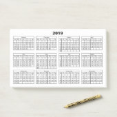 白地に黒の2019年カレンダー ポストイット (デスク)