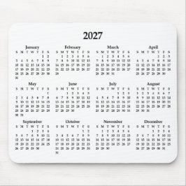 白地に黒の2027年カレンダー マウスパッド