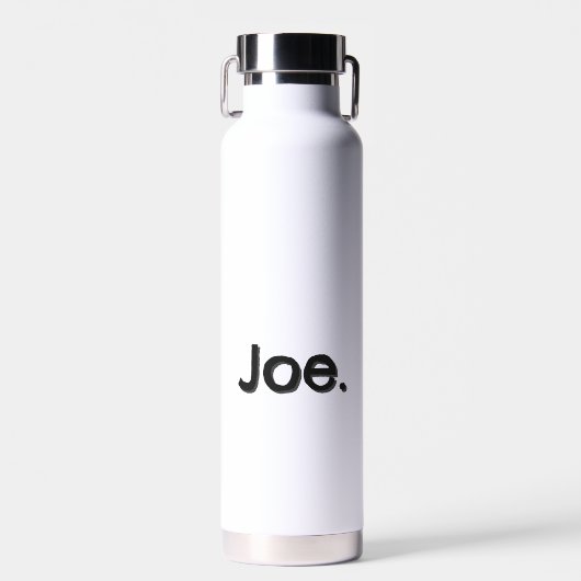 白地に黒文字で「Joe.」の名前/単語 ウォーターボトル (正面)