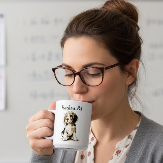白地に黒茶の「先生のお気に入り」ビーグル コーヒーマグカップ