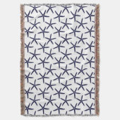 白地のネイビーブルーのヒトデ スローブランケット (正面縦)