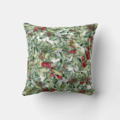 白地の柊の赤い漿果のヤドリギ クッション (裏面)