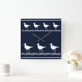 白地の柔らかい海軍のサンドパイパー スクエア壁時計 (ホーム)