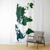 白地の青と緑の世界地図 タペストリー (インサイチュ)