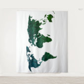 白地の青と緑の世界地図 タペストリー (正面)