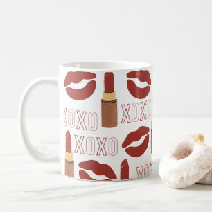 白地のXOXO、赤い口紅、キス コーヒーマグカップ