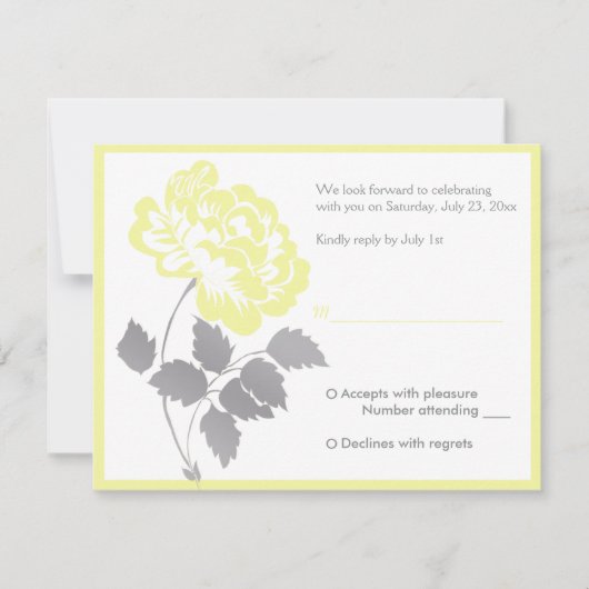 白地への黄色の牡丹の返信カード 出欠カード (正面)