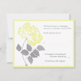 白地への黄色の牡丹の返信カード 出欠カード