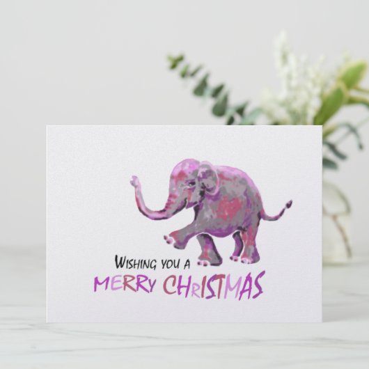 白地小象絵を描クリスマス シーズンカード (スタンド正面)