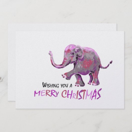 白地小象絵を描クリスマス シーズンカード (正面/裏面)