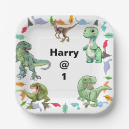 白地恐竜の誕生日パーティー ペーパープレート