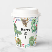 白地恐竜の誕生日パーティー 紙コップ (正面)