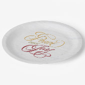 白塗りの木に平和と喜び ペーパープレート (アングル)