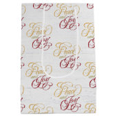 白塗りの木に平和と喜び ミディアムペーパーバッグ (裏面)