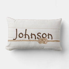 白塗りの木材にロープの結び目 ランバークッション