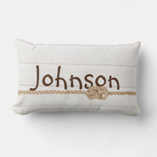 白塗りの木材にロープの結び目 ランバークッション (正面)