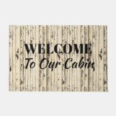 白塗りの木材は我々のキャビンにようこそ ドアマット (正面)