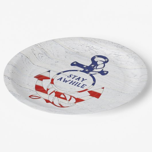 白塗り航海の木材のフラグいかり ペーパープレート (アングル)