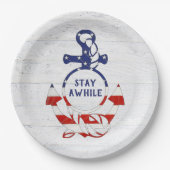 白塗り航海の木材のフラグいかり ペーパープレート (正面)