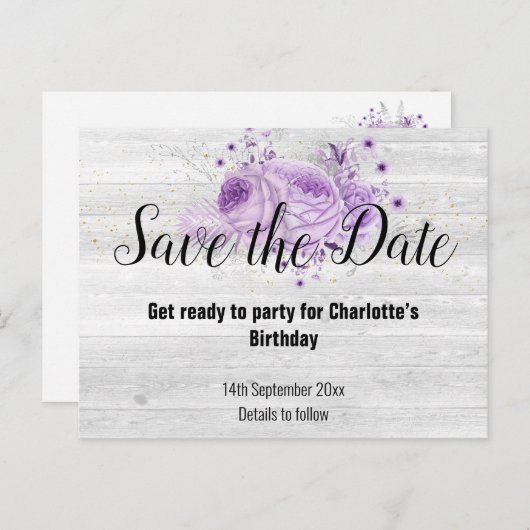 白塗素朴り木材フローラ薄紫 案内ポストカード (正面/裏面)